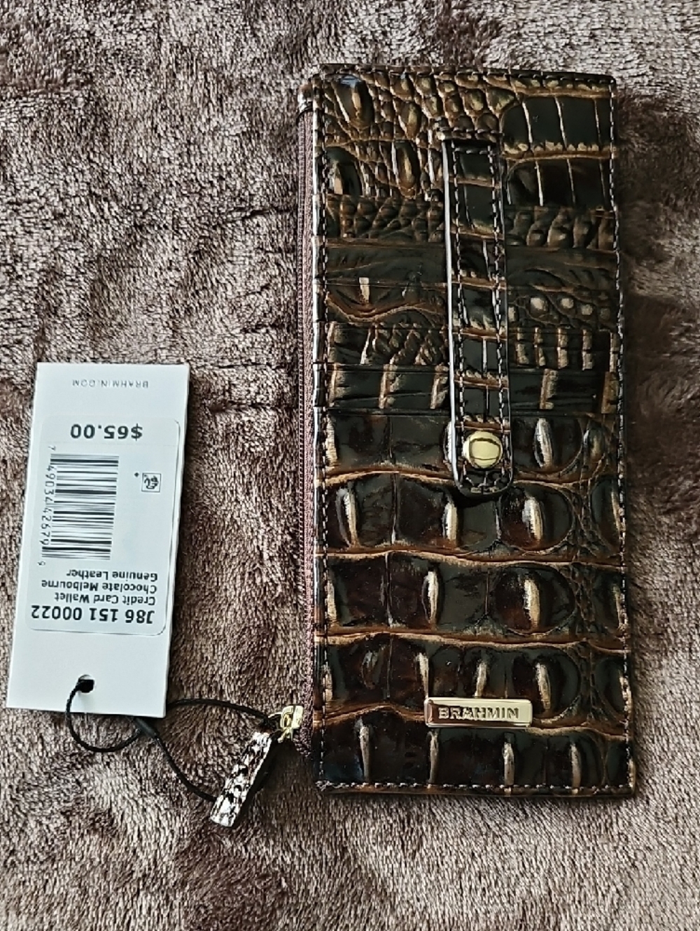 Brahmin Glossy Brown Croc-Embossed Wallet Phone Case with ID Window - Picture 2 of 2